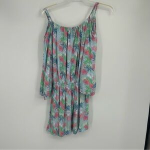 Coco Kai Hawaii Blue Floral Swim Cover Dress One Size O/S Vacation Beach Pool‎
